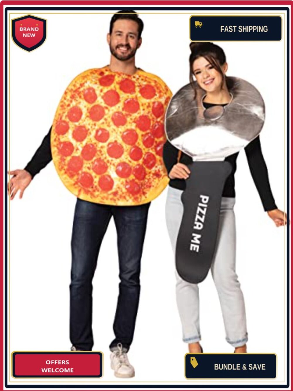 Pepperoni Pizza & Pizza Cutter Couples Halloween Costume One Size Adult